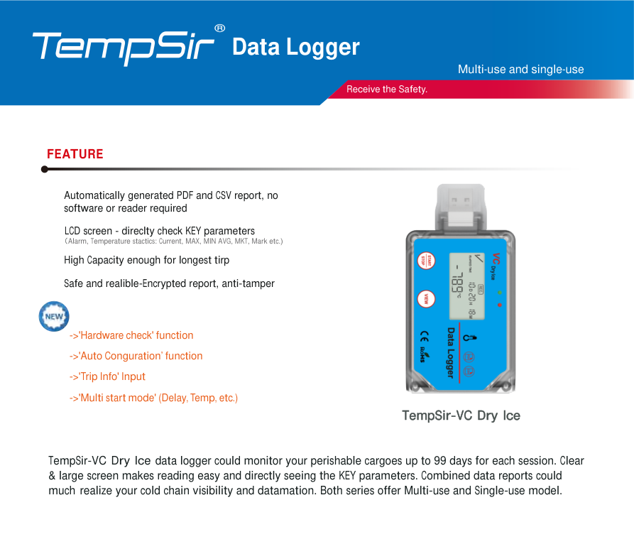 TempSir-VC Dry Ice Data Logger product view 2
